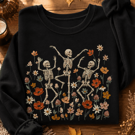Halloween Shirt, Dancing Skeletons Sweatshirt, Floral Skeleton Hoodie, Spooky Season Graphic Tee, Fall Halloween Party Gift