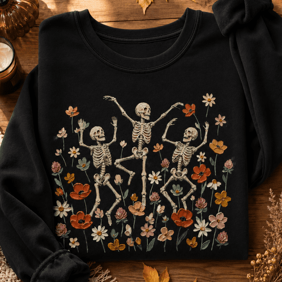 Halloween Shirt, Dancing Skeletons Sweatshirt, Floral Skeleton Hoodie, Spooky Season Graphic Tee, Fall Halloween Party Gift