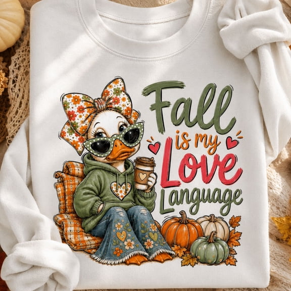 Halloween Shirt, Fall Is My Love Language Duck Sweatshirt, Cute Autumn Pumpkin Hoodie, Thanksgiving Gift for Her, Cozy Seasonal T-Shirt