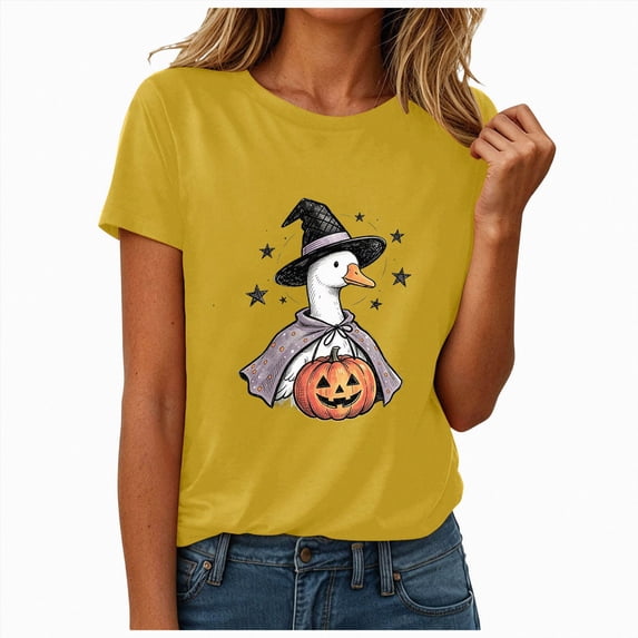Halloween Shirt For Women Print T Shirt Short Sleeve T Shirt Top Spooky Pumpkin Gift Top