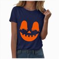 thumbnail image 1 of Halloween Shirt For Women Print T Shirt Short Sleeve Women Short Sleeve Round Neck Tee T Shirt Printing Loose Top L Blue, 1 of 1