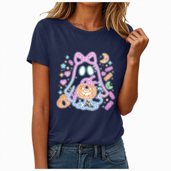 Halloween Shirt For Women Short Sleeve Tee T Shirt Printing Loose Top Halloween Boo Shirts Halloween Ghost Tshirts