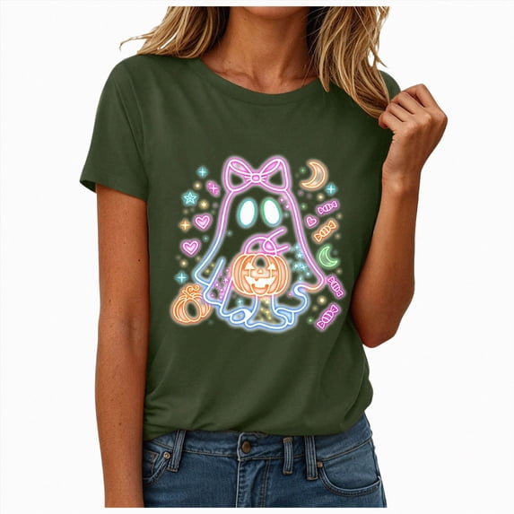 Halloween Shirt For Women Short Sleeve Tee T Shirt Printing Loose Top Halloween Boo Shirts Halloween Ghost Tshirts