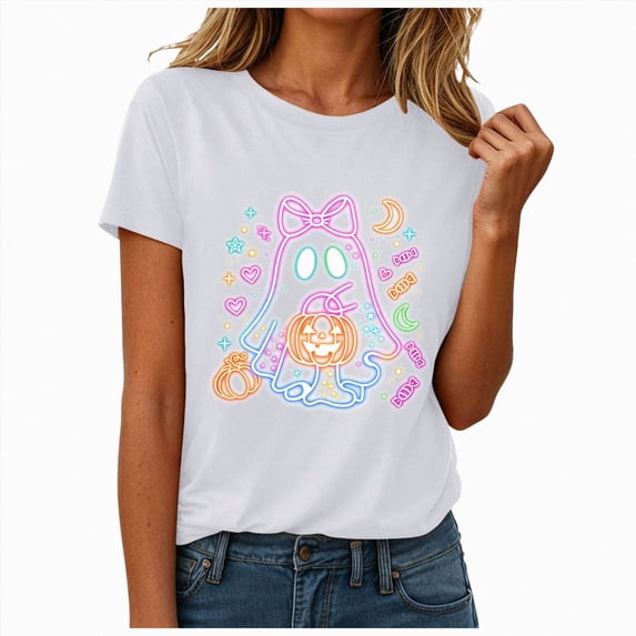 Halloween Shirt For Women Short Sleeve Tee T Shirt Printing Loose Top Halloween Boo Shirts Halloween Ghost Tshirts