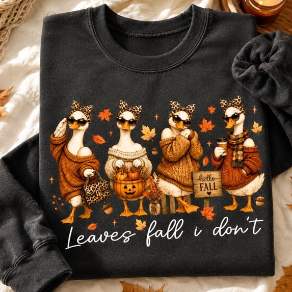 Halloween Shirt, Funny Fall Duck Sweatshirt, Leaves Fall I Don't Shirt, Autumn Hoodie, Cute Goose Graphic Tee, Pumpkin Season Gift For Women