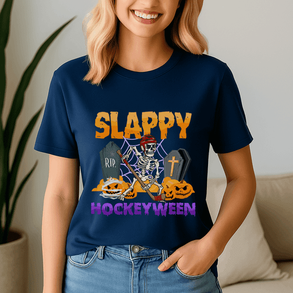 Halloween Shirt,Hockey Slappy Hockeyween, Happy Halloween Shirt , Ghost Pumpkin Tshirt, Funny Holiday Gift,Horror Witchy