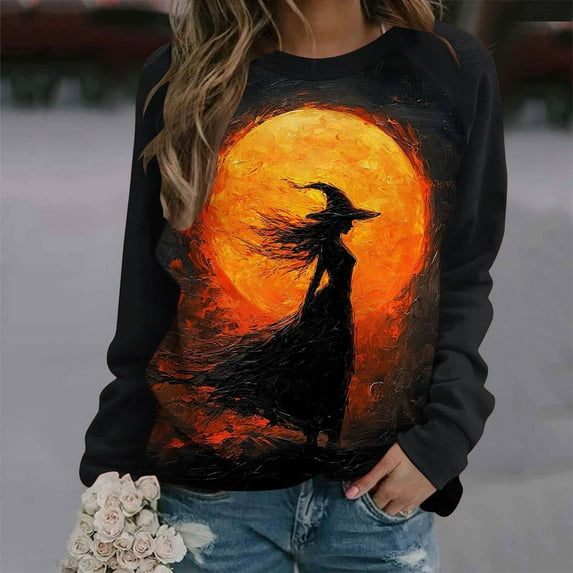 Xdegoge Halloween Shirt Plus Size Women Sanderson Sisters Printed Sweatshirt Witch Graphic Raglan Long Sleeve Oversized Crewneck Tops Season Festival T-Shirt 2025 Fall Funny Gifts Xl-5Xl