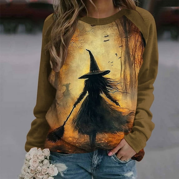 Xdegoge Halloween Shirt Plus Size Women Sanderson Sisters Printed Sweatshirt Witch Graphic Raglan Long Sleeve Oversized Crewneck Tops Season Festival T-Shirt 2025 Fall Funny Gifts Xl-5Xl