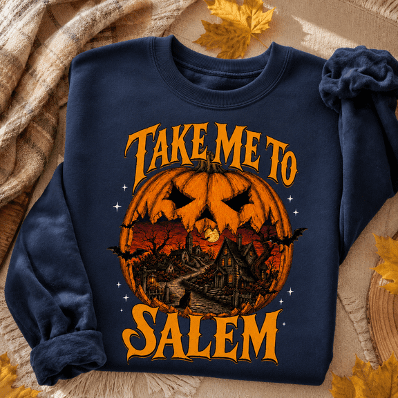 Halloween Shirt, Take Me to Salem Pumpkin Sweatshirt, Haunted Village Witch Hoodie, Spooky Gothic T-Shirt, Salem Lover Gift for Women
