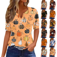 thumbnail image 1 of Halloween Shirt Womens Patterns Halloween Party T Shirt V Neck Short Sleeve Orange XL, 1 of 6