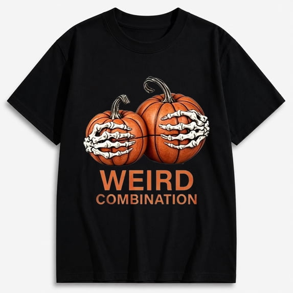 Halloween Shirt for Adults, Skeleton Hands Pumpkin Weird Combination Graphic T-Shirt