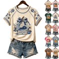 thumbnail image 1 of Halloween Shirt for Women Retro Short Sleeve T Shirts Halloween Cute Pumpkin Print Tops Fall Thanksgiving Graphic Tees,Light Blue,M, 1 of 7