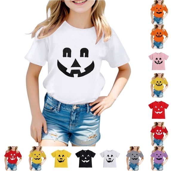 Halloween Shirts Girls Boys Crewneck Short Sleeve Cute Pattern Halloween Outfit Tshirt 4-5 Years