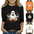 thumbnail image 1 of Halloween Shirts for Kids Girls Ghost Graphic Tees 3/4 Sleeve Cute Toddler Y2K Funny Tops Tween Holiday Gift Crew Neck Tshirts, Size 3-12, Black 12-13 Years, 1 of 5