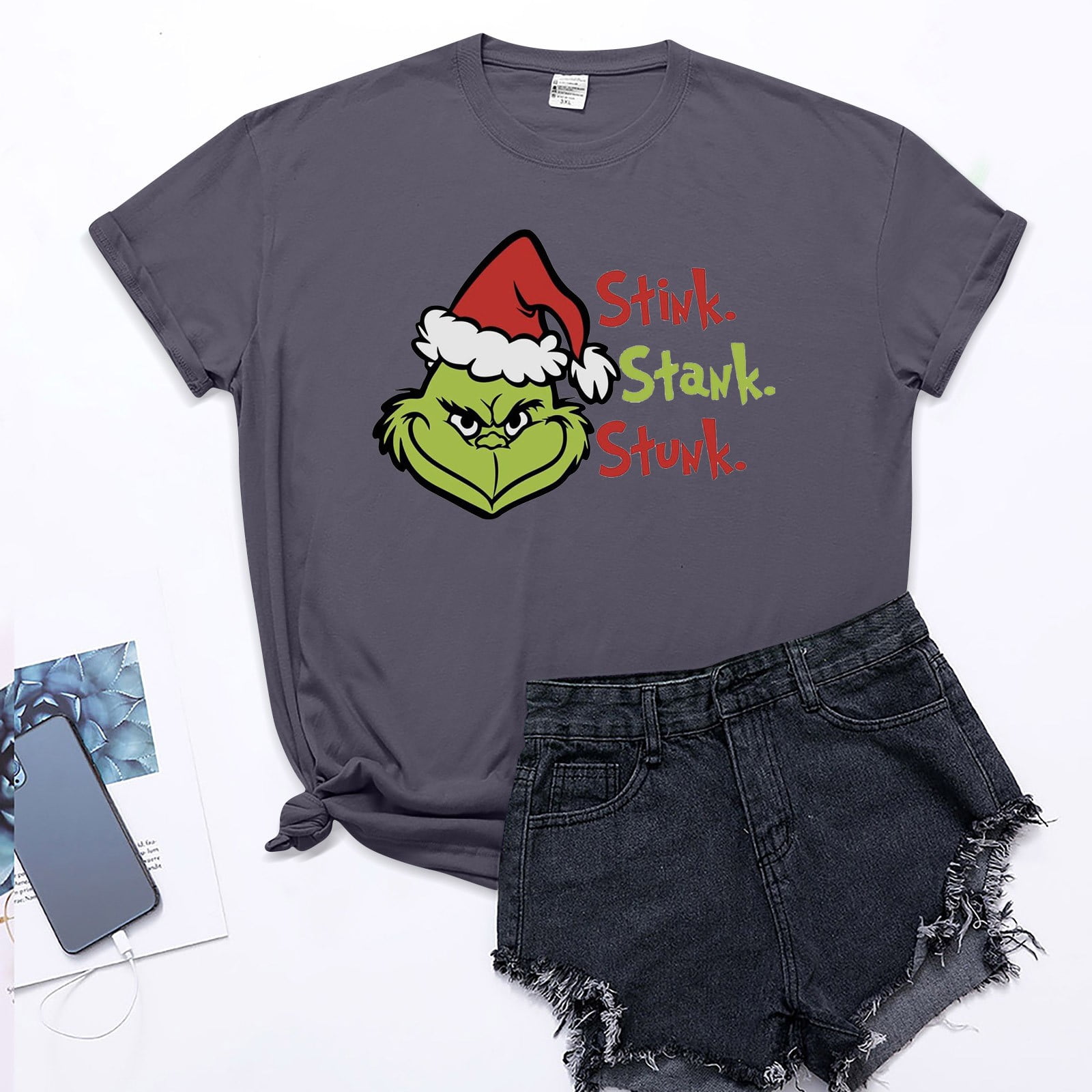 Halloween Shirts for Women 2024 YuCheng Grinch Face Printed Plus Size