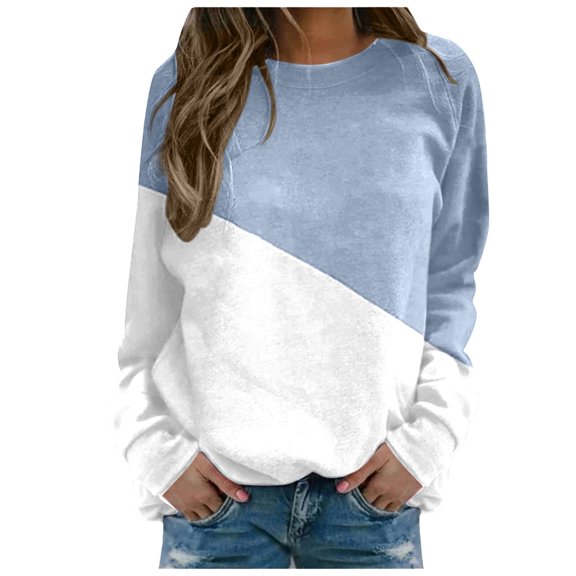 Halloween Shirts for Women Fall Winter Relaxed Fit Crewneck Long Sleeve Bell Cold Shoulder Colorblock Leisure Cotton Pullovers Sweatshirts(Light Blue,M)