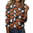 thumbnail image 1 of Halloween Shirts Women Horror 3/4 Sleeve T Shirts Funny Halloween Ghost Pumpkin Printed Tops Spooky Crew Neck Pullover Three Quarter Length Blouse,XL, 1 of 7