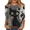 thumbnail image 1 of Halloween Shirts for Women Plus Size Funny 3/4 Sleeve Tops Horror Black Cat Printed T Shirts Spooky Round Neck Pullover Holiday Three Quarter Length Blouses, 4XL, 1 of 5