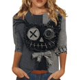 thumbnail image 1 of Halloween Shirts Women Plus Size Funny 3/4 Sleeve Tops Spooky Black Cat Printed Pullover Horror Round Neck T Shirts Holiday Three Quarter Length Blouses, S, 1 of 5