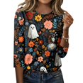 thumbnail image 1 of Halloween Shirts for Women Plus Size Funny 3/4 Sleeve Tops Spooky Ghost Printed Pullover Horror Round Neck T Shirts Holiday Three Quarter Length Blouses, XL, 1 of 7