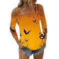Halloween Shirts for Women Pumpkin Bats Print TShirts 3/4 Length