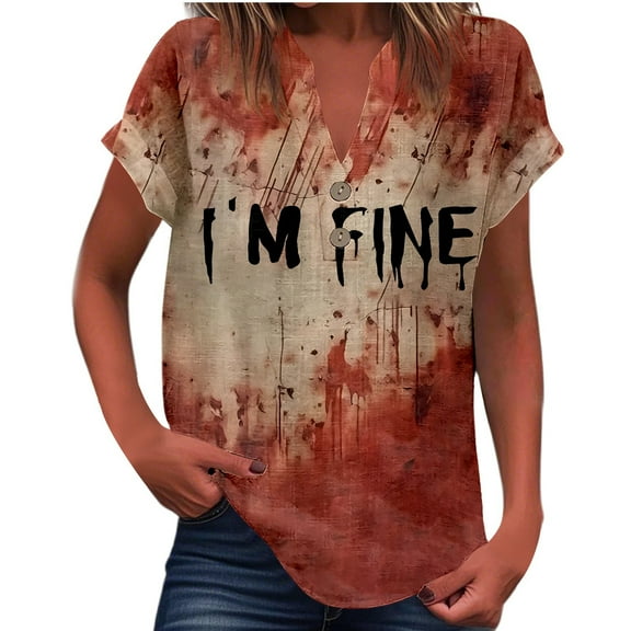 Halloween Shirts for Women Short Sleeve Graphic Tees for Women V Neck T-Shirts Problem Solved T Shirt Gothic Shirts for Women Halloween Tops for Women