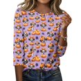 thumbnail image 1 of Halloween Shirts Women Spooky 3/4 Sleeve Tops Horror Halloween Ghost Pumpkin Printed T Shirts Funny O Neck Pullover Three Quarter Length Blouse,4XL, 1 of 7