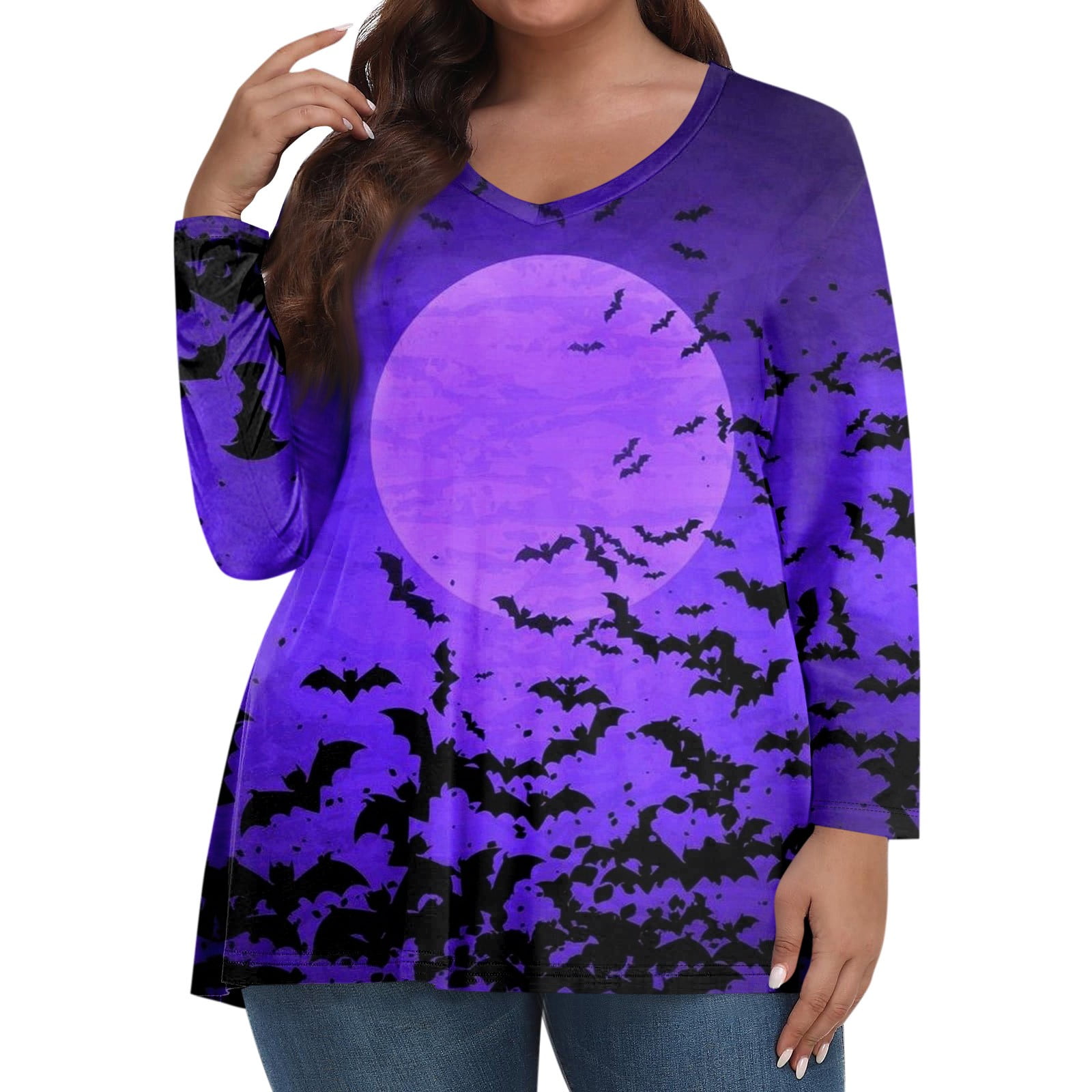 Halloween Shirts for Women Trendy Plus Size Pumpkin Ghost Print Blouse