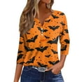Halloween Shirts for Women Trendy Pumpkin Bats Graphic TShirts 3/4