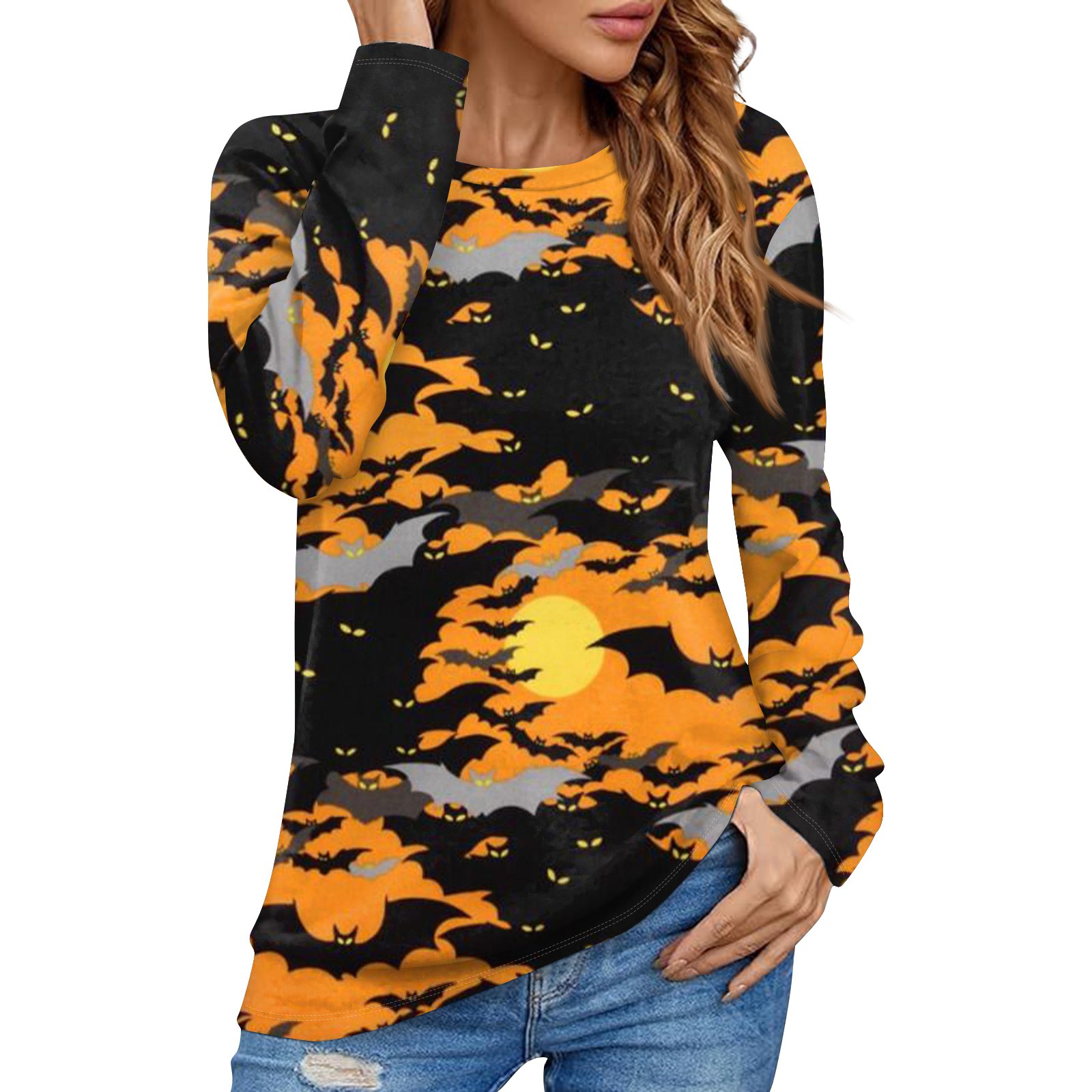 Halloween Shirts for Women Trendy Pumpkin Ghost Print Tunic Long Sleeve