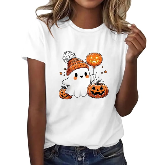 Halloween Shirts for Women Tshirts for Women Cute Halloween Ghost Shirt Crew Neck T Shirts for Women Oversized Tshirts Shirts for Women Crew Neck Tops for Women Halloween Clothing