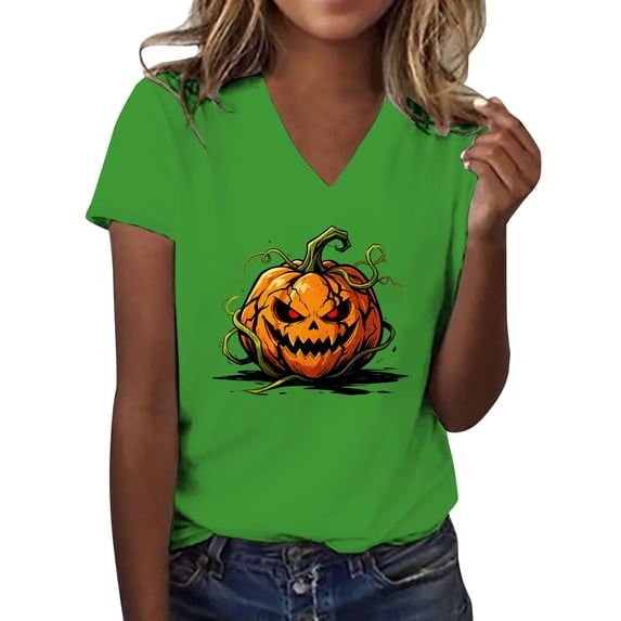 Halloween Shirts for Women V Neck Tops for Women Halloween Graphic Tee Womens Summer Tops Tshirts for Women Halloween Shirts for Women Womens Tops Vintage Tshirts Halloween Tee Halloween Clothing