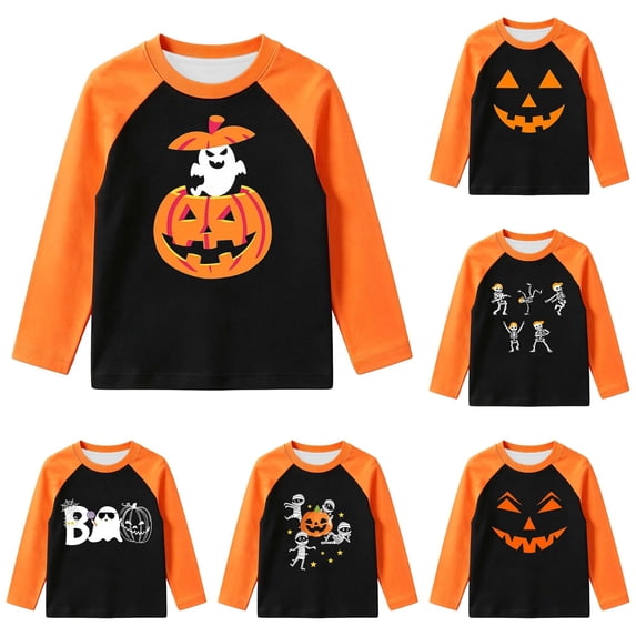 Halloween Shirts for Boys Girls Long Sleeve Pumpkin Ghost Graphic Tshirts Fall Tee Top 11-12 Years