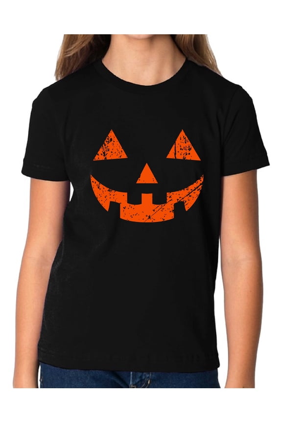 Halloween Shirts for Kids Boys Girls - Age 6 from 15 Years Old - Jack O'Lantern Scary Pumpkin Face Graphic Tee