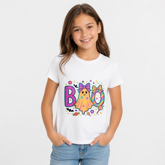 Halloween Shirts for Kids, Cute Ghost Graphic Short Sleeve Casual T-Shirt for Halloween Party