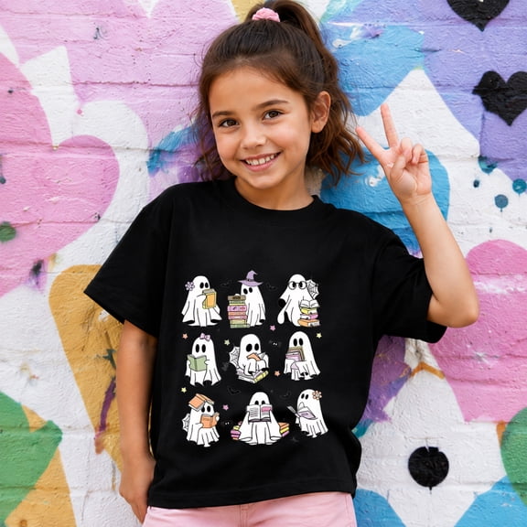 Halloween Shirts for Kids, Cute Ghost Graphic Short Sleeve Casual T-Shirt for Halloween Party