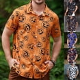 thumbnail image 1 of Halloween Shirts for Men Casual 3D Full Printed Lightweight Short Sleeve Button Down Lapel Tops Hawaii Loose Fall Comfy Mens Shirts Black XXL, 1 of 10