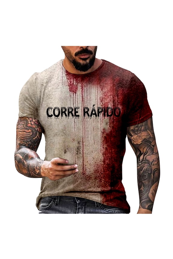 Halloween Shirts for Men Casual Party Graphic Short Sleeve Tees Comfortable Slim Fit Summer Crew Neck Funny Mens T-Shirts Red XL