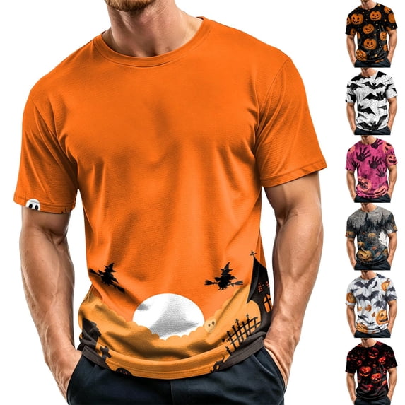 Halloween Shirts for Men Funny Pumpkin Ghost Graphic Halloween T Shirts Round Neck Short Sleeve Halloween Costumes