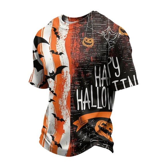 Halloween Shirts for Men Funny Pumpkin Ghost Print Graphic Halloween T Shirts Round Neck Short Sleeve Halloween Tee Tops