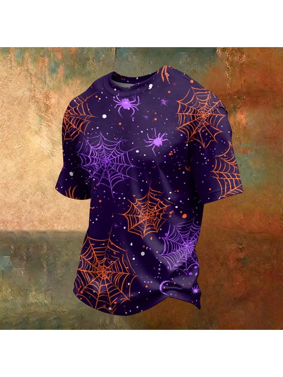Halloween Shirts for Men Funny Pumpkin Ghost Print Graphic Halloween Tshirts Plus Size Short Sleeve Halloween Tee Tops