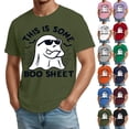 thumbnail image 1 of Halloween Shirts for Men Ghost Castle Print Crew Neck Cute Tops Bat Graphic Short Sleeve Vintage Scary Costumes 4XL, 1 of 5