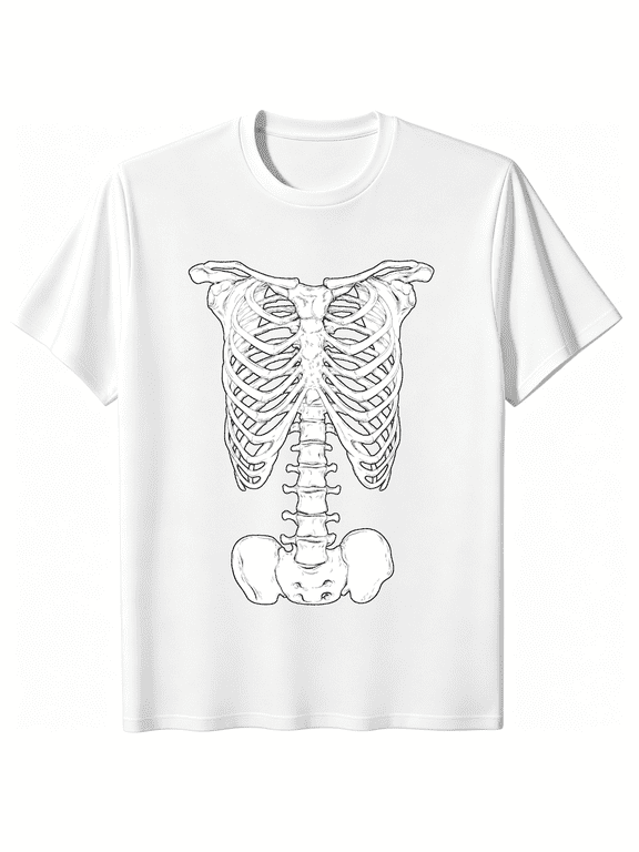 Halloween Shirts for Men Giant Skeleton Chest Print Costumes Fun Tee Crew Neck Short Sleeve White