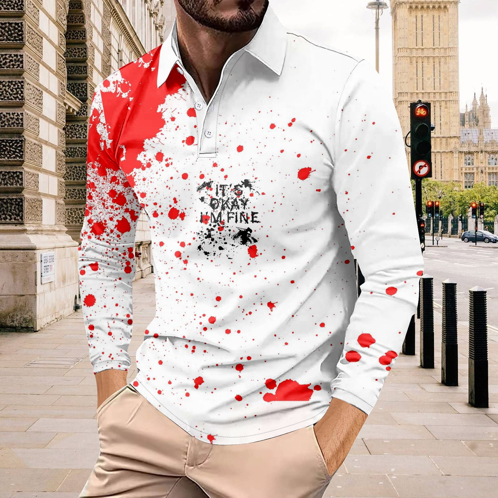 Halloween Shirts for Men Golf Shirt Casual Sports V Neck Ribbed Collar