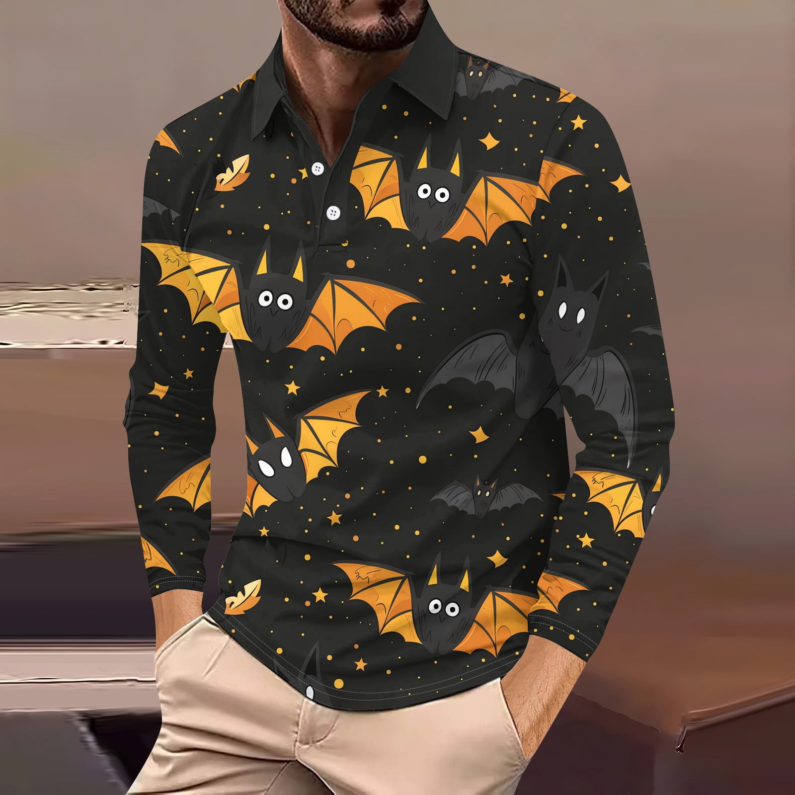 Halloween Shirts for Men Golf Shirt Casual Sports V Neck Ribbed Collar