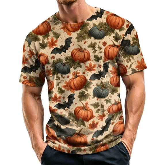 Halloween Shirts for Men - Graphic Tees Short Sleeve Crewneck Halloween Print Tops Casual Funny Halloween Mens Shirt Costumes