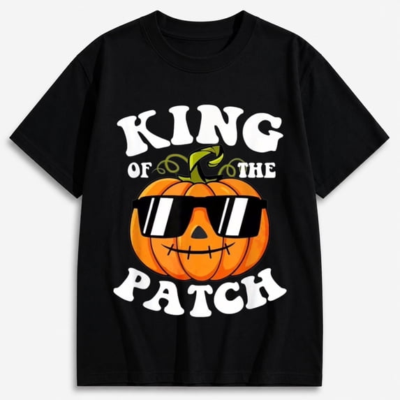 Halloween Shirts for Men, King of the Patch Jack O Lantern Graphic T-Shirt, Short Sleeve