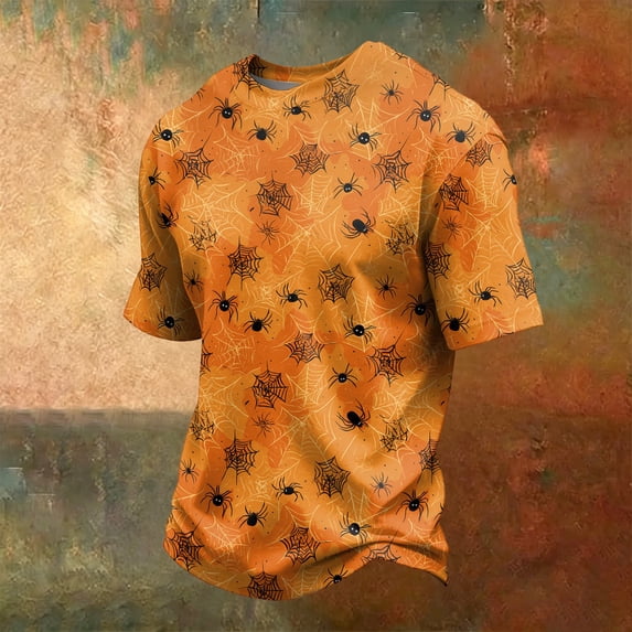 Halloween Shirts for Men Pumpkin Ghost Funny Graphic Print Halloween Tshirts Plus Size Short Sleeve Halloween Costume