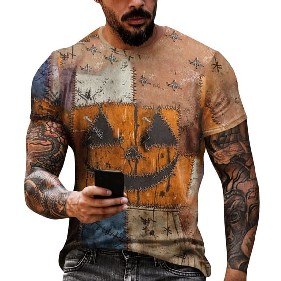 Halloween Shirts for Men Pumpkin Jack-o'-lantern Graphic Halloween T Shirts Plus Size Short Sleeve Halloween Costume