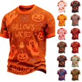 thumbnail image 1 of Halloween Shirts for Men Short Sleeve Horror Ghost Pumpkin Graphic Tshirts Vintage Crew Neck Spooky Season Tee, S, 1 of 5